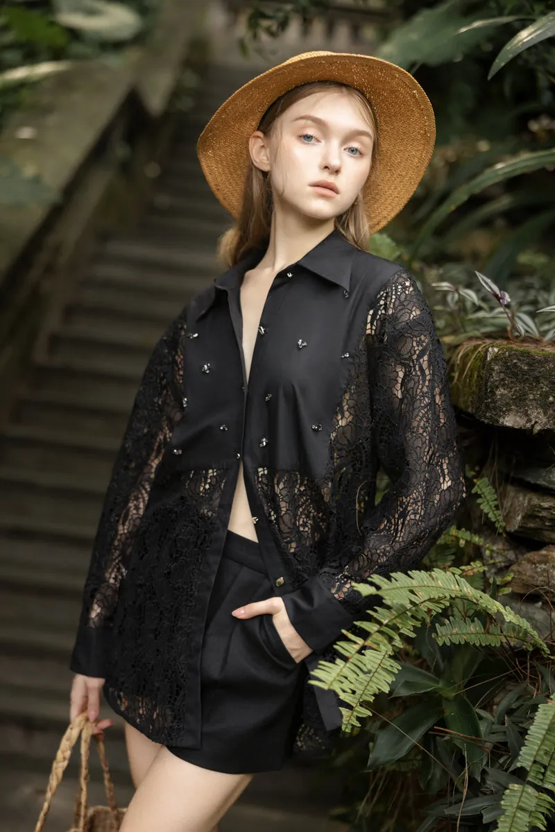 ASTRID LACE CRYSTAL SHIRT SET