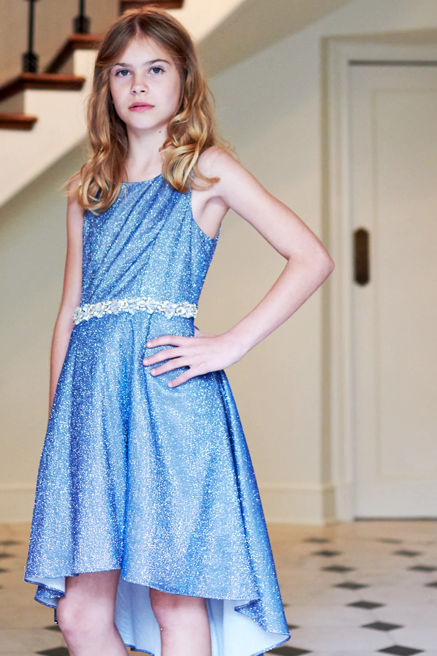 Big Girls High Low Glitter Ice Queen Party Dress