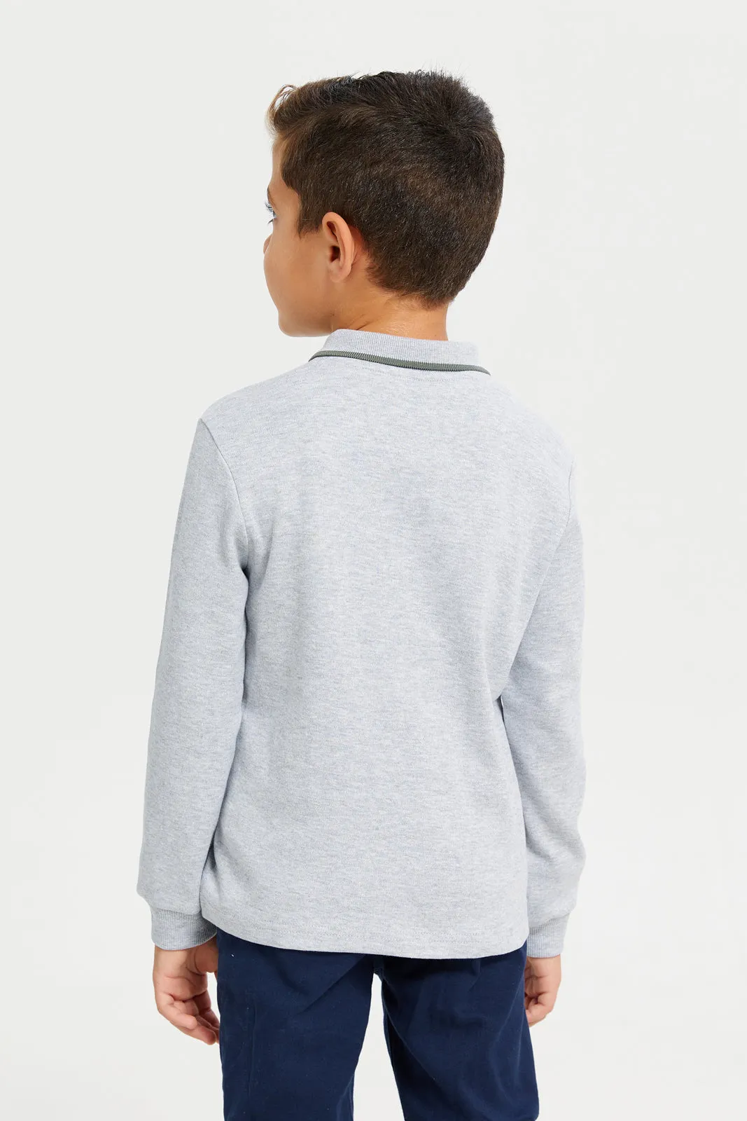 Boys Grey Interlock Polo Shirt