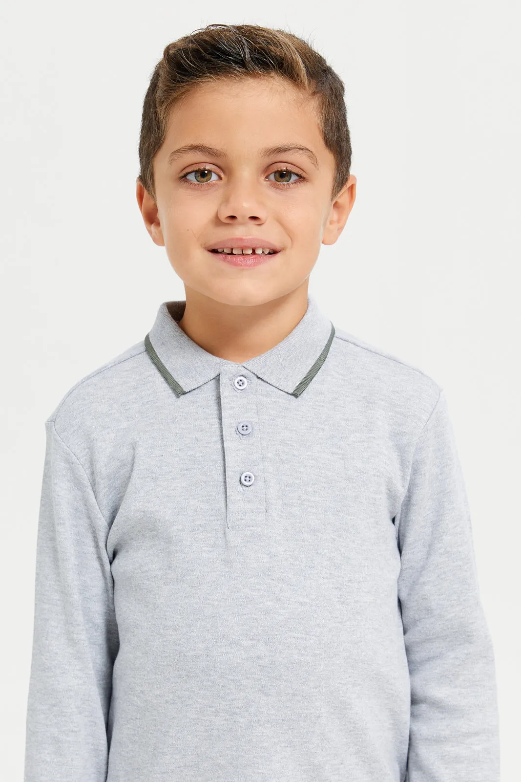 Boys Grey Interlock Polo Shirt