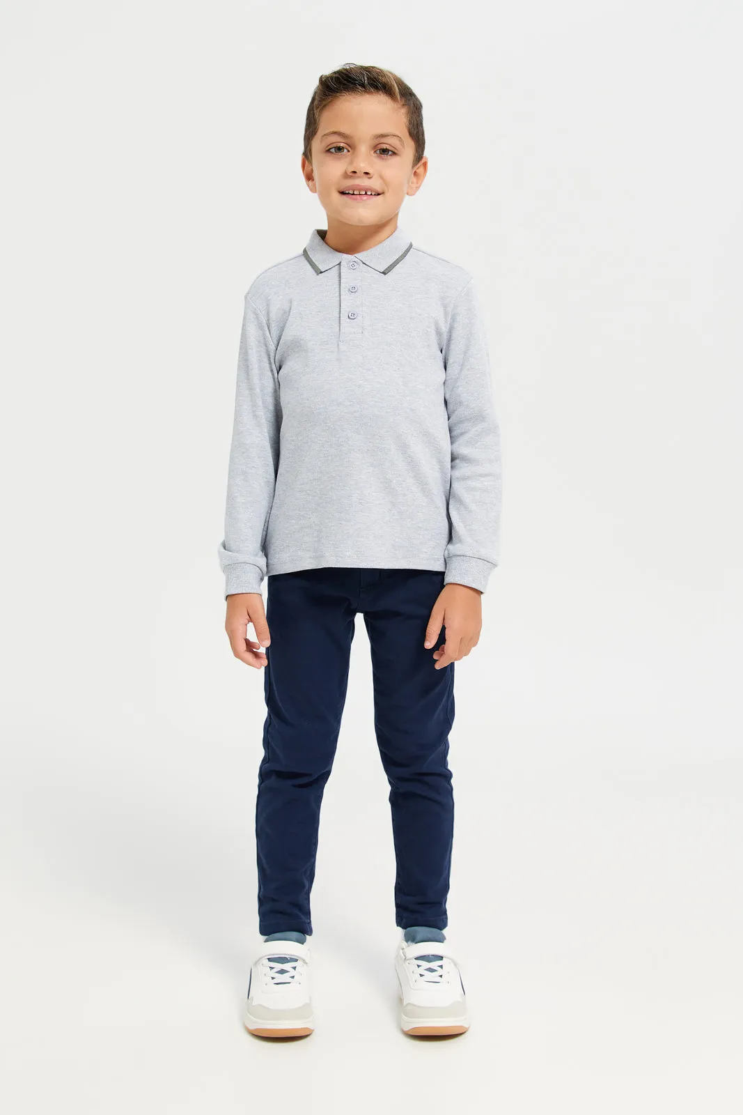 Boys Grey Interlock Polo Shirt