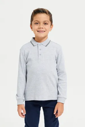 Boys Grey Interlock Polo Shirt