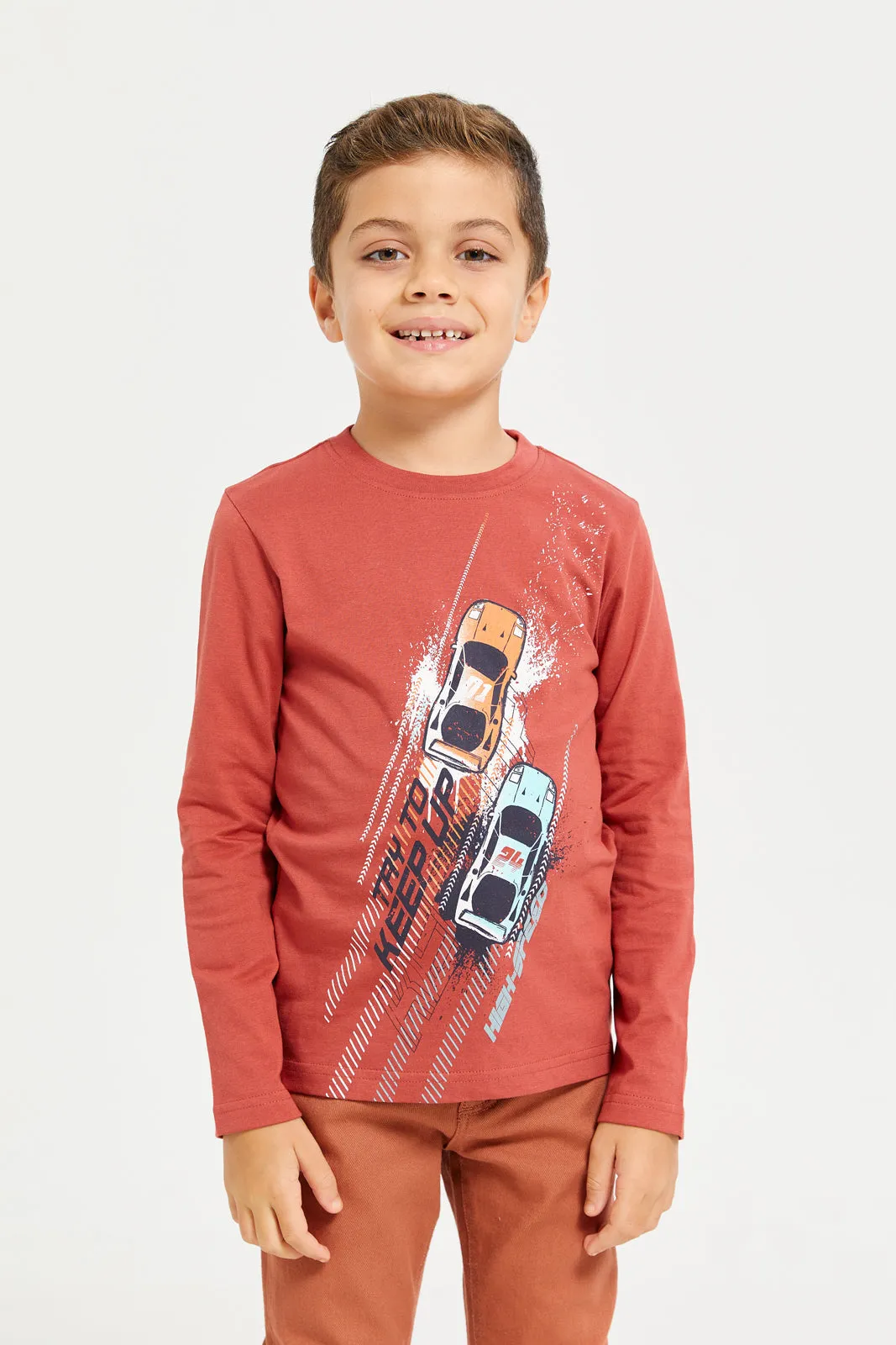 Boys Rust Car Racing Printed T-Shirt