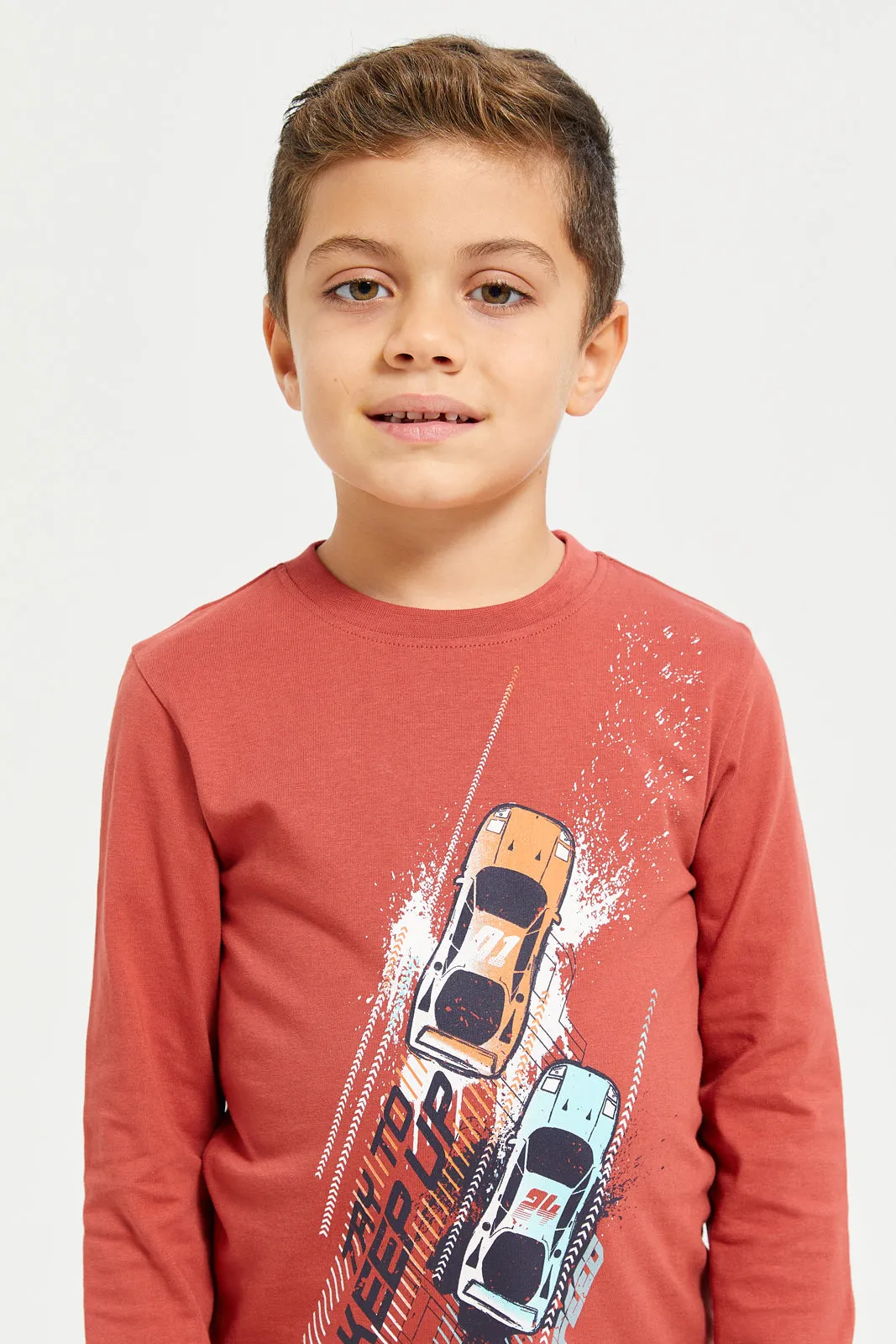 Boys Rust Car Racing Printed T-Shirt