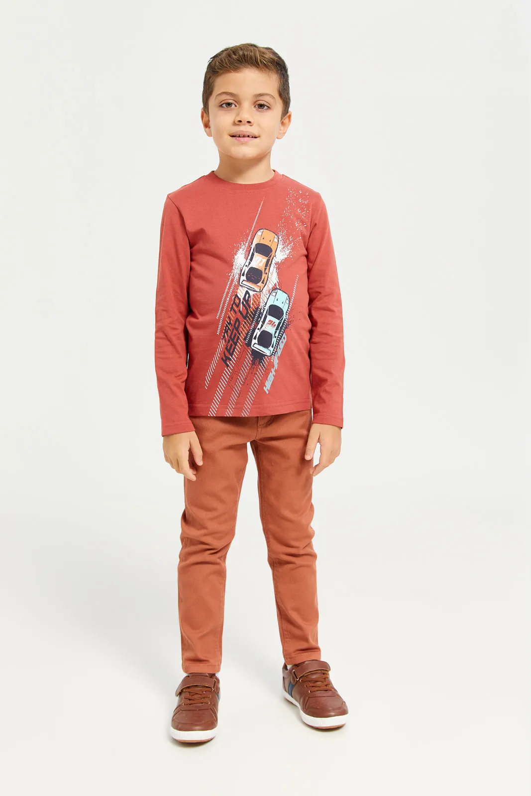 Boys Rust Car Racing Printed T-Shirt