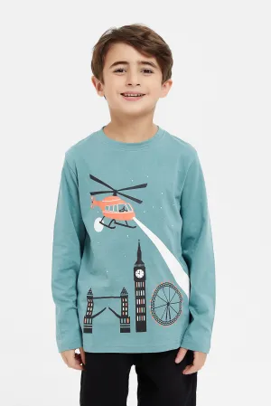 Boys Teal Helicopter Graphic T-Shirt