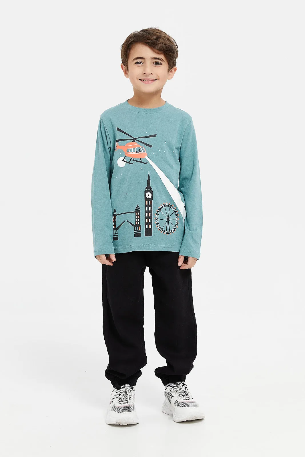 Boys Teal Helicopter Graphic T-Shirt