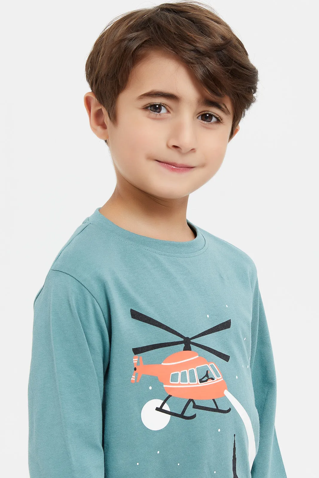 Boys Teal Helicopter Graphic T-Shirt