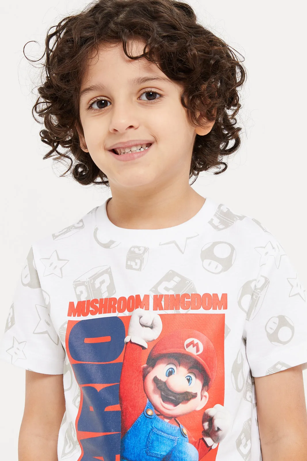 Boys White Super Mario Printed T-Shirt