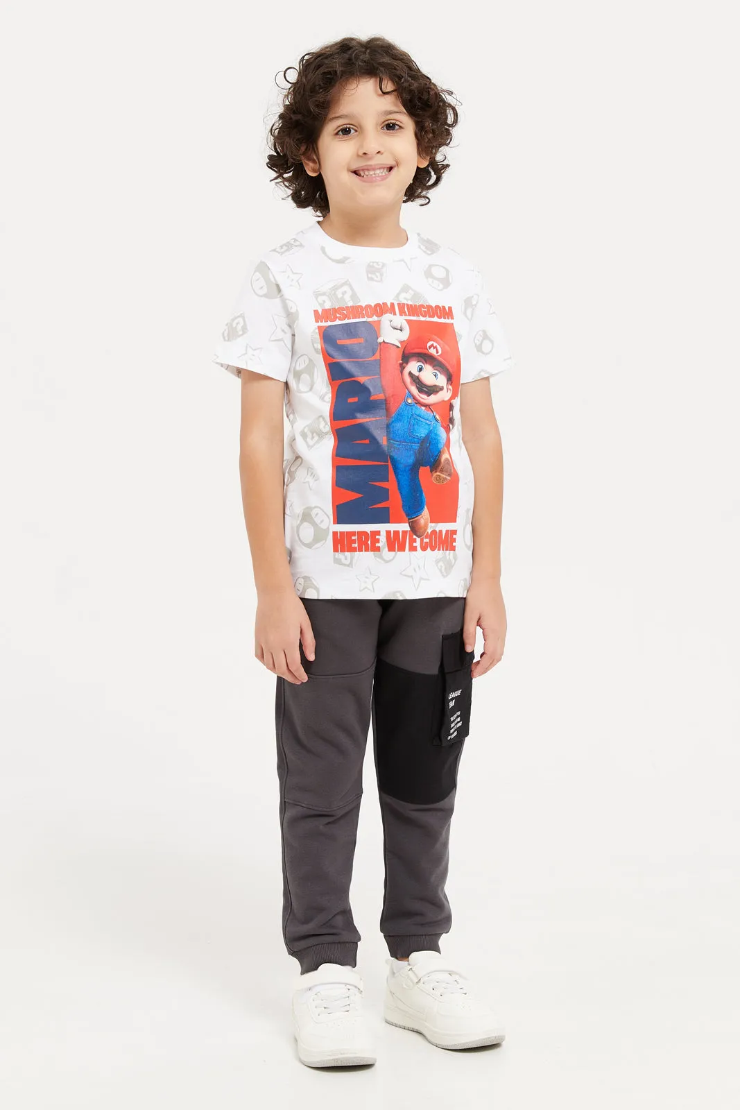 Boys White Super Mario Printed T-Shirt