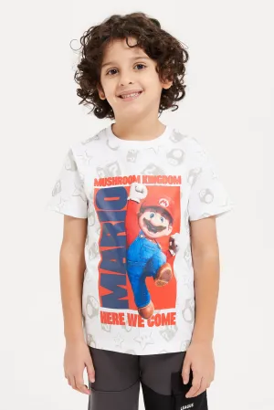 Boys White Super Mario Printed T-Shirt