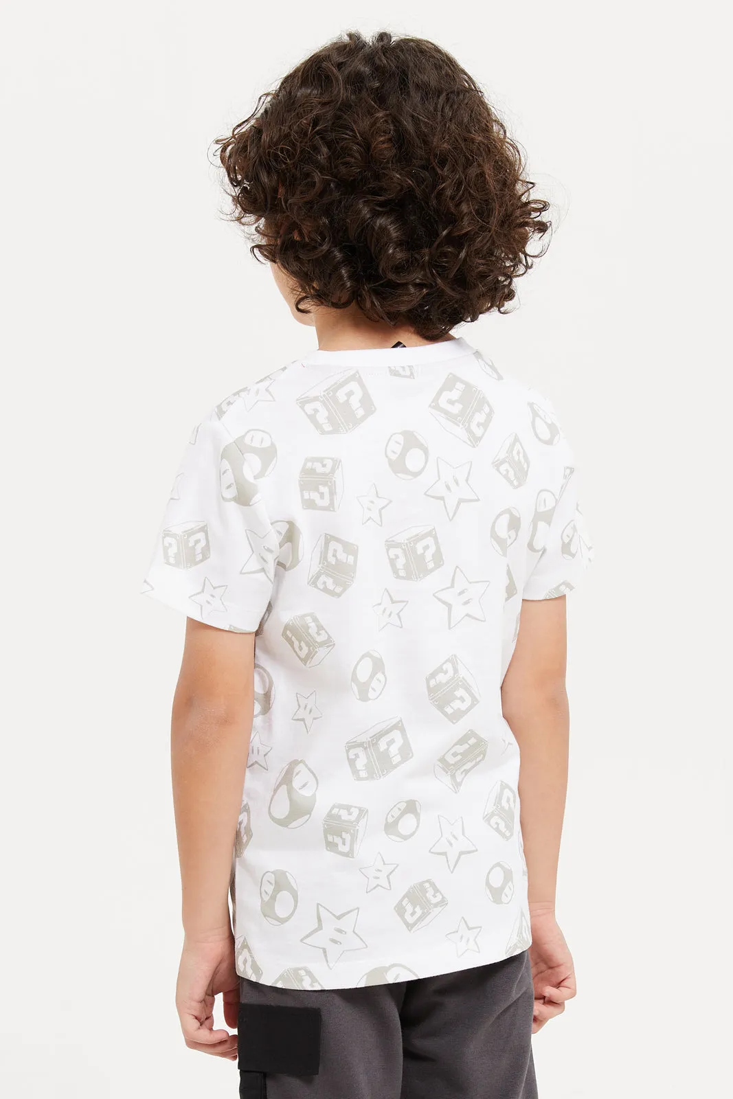 Boys White Super Mario Printed T-Shirt