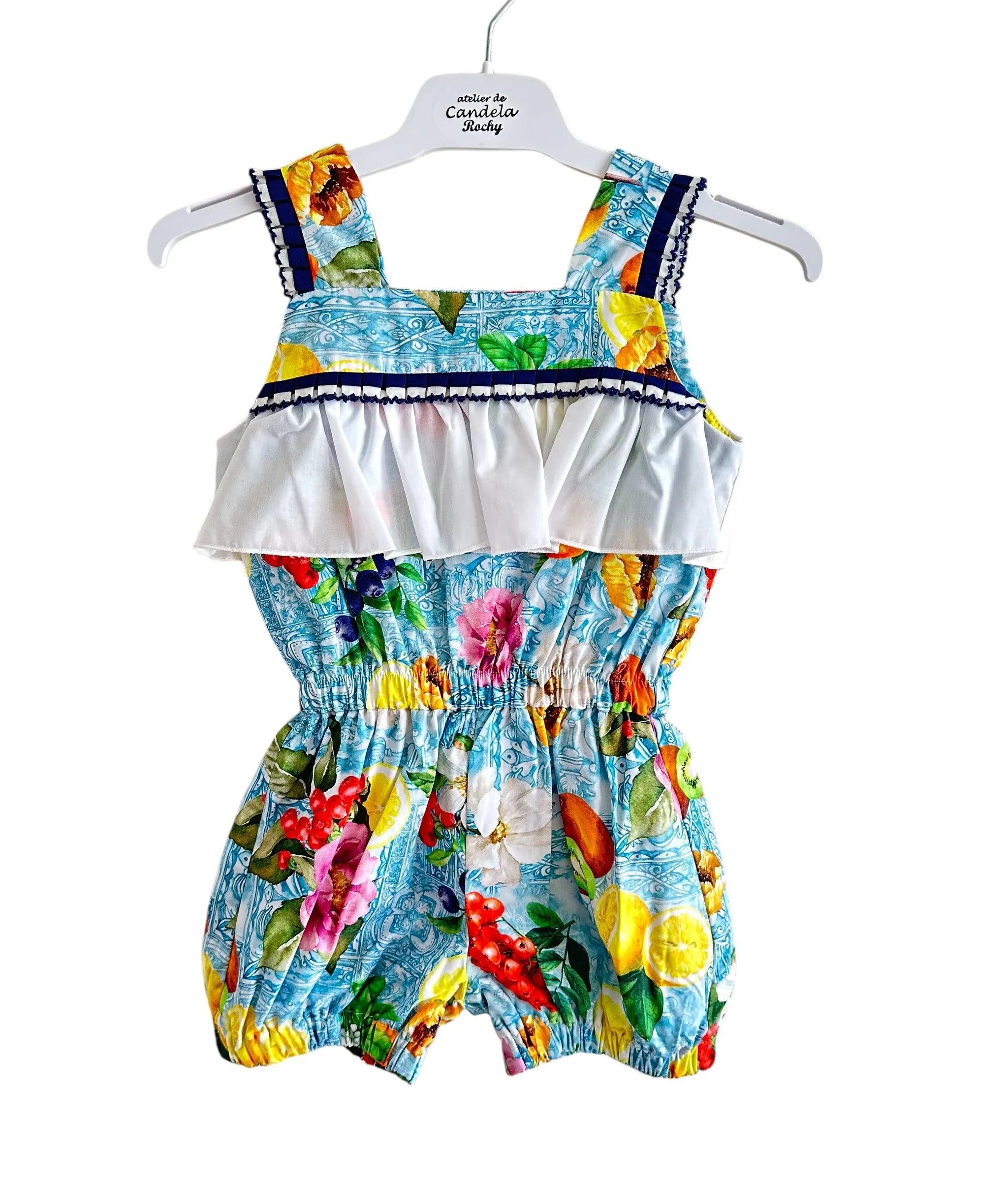 CLEARANCE SALE - Rochy SS24 - Girls Floral Lemons Print Ruffle Front Playsuit