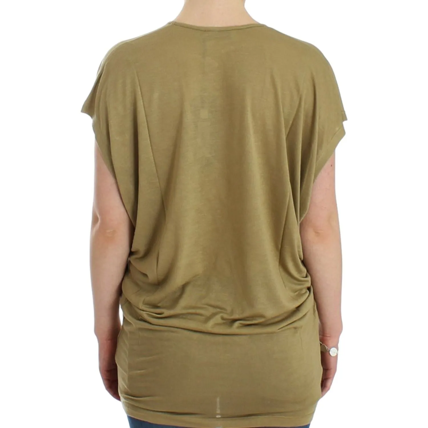 Costume National Chic Green Multicolor Print V-Neck Tee