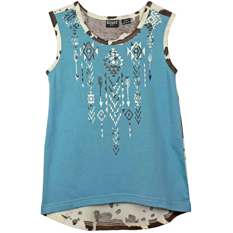 CRUEL DENIM GIRLS' AZTEC COW PRINT TANK TOP