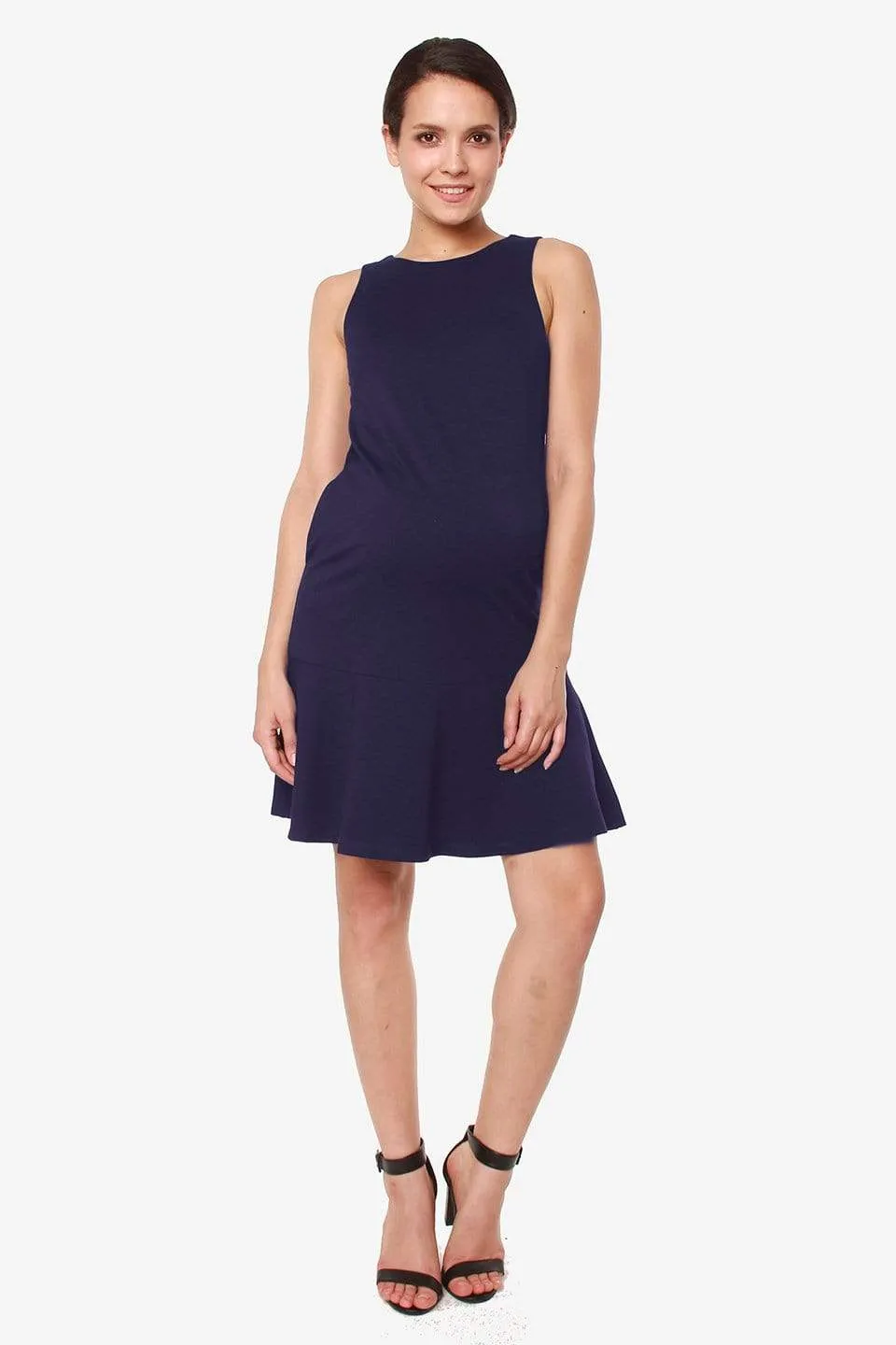 Cyra Flare Sleeveless Hem Maternity Dress Navy