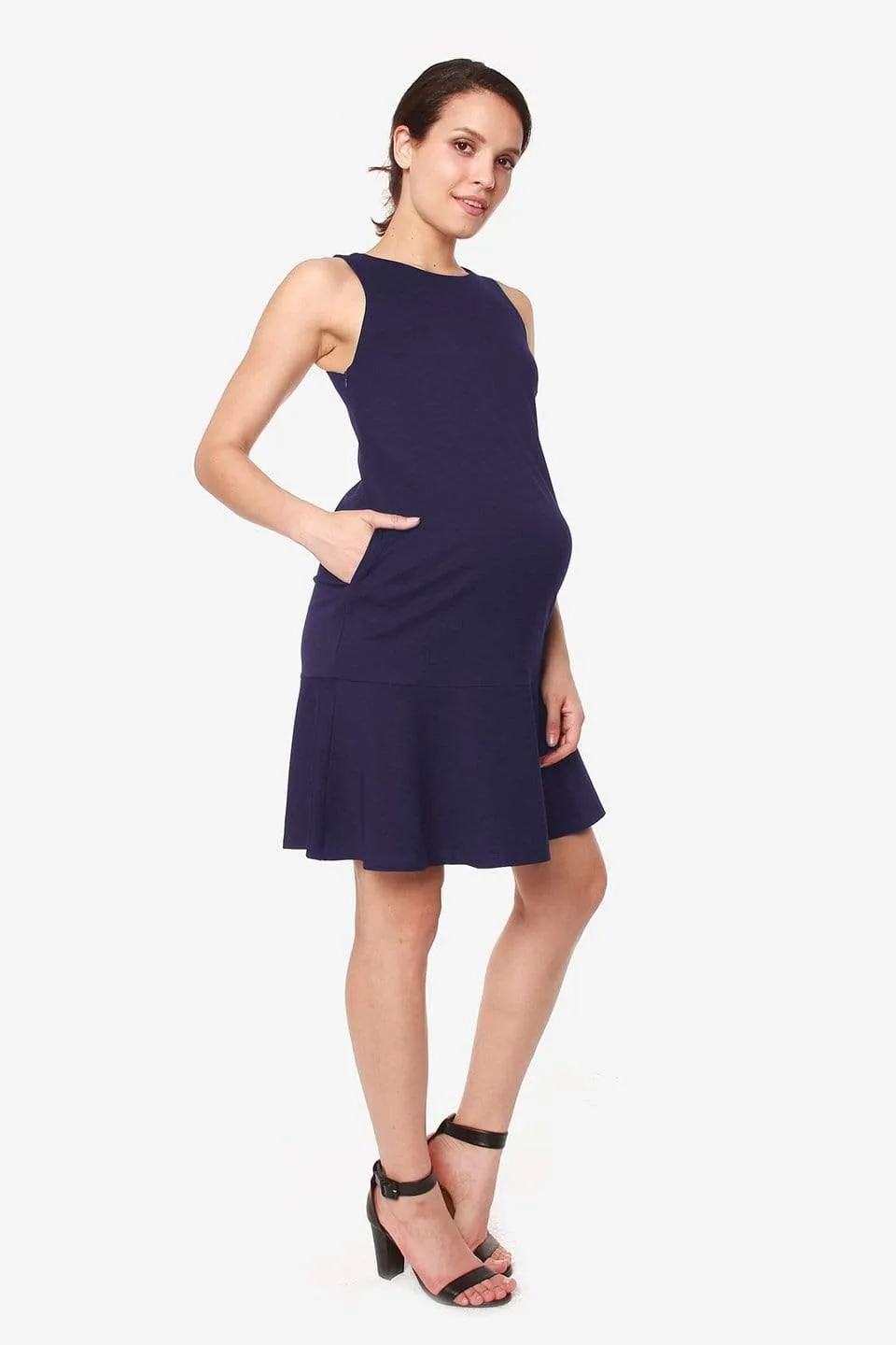 Cyra Flare Sleeveless Hem Maternity Dress Navy