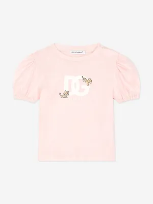 Dolce & Gabbana Baby Girls Leopard Logo T-Shirt in Pink