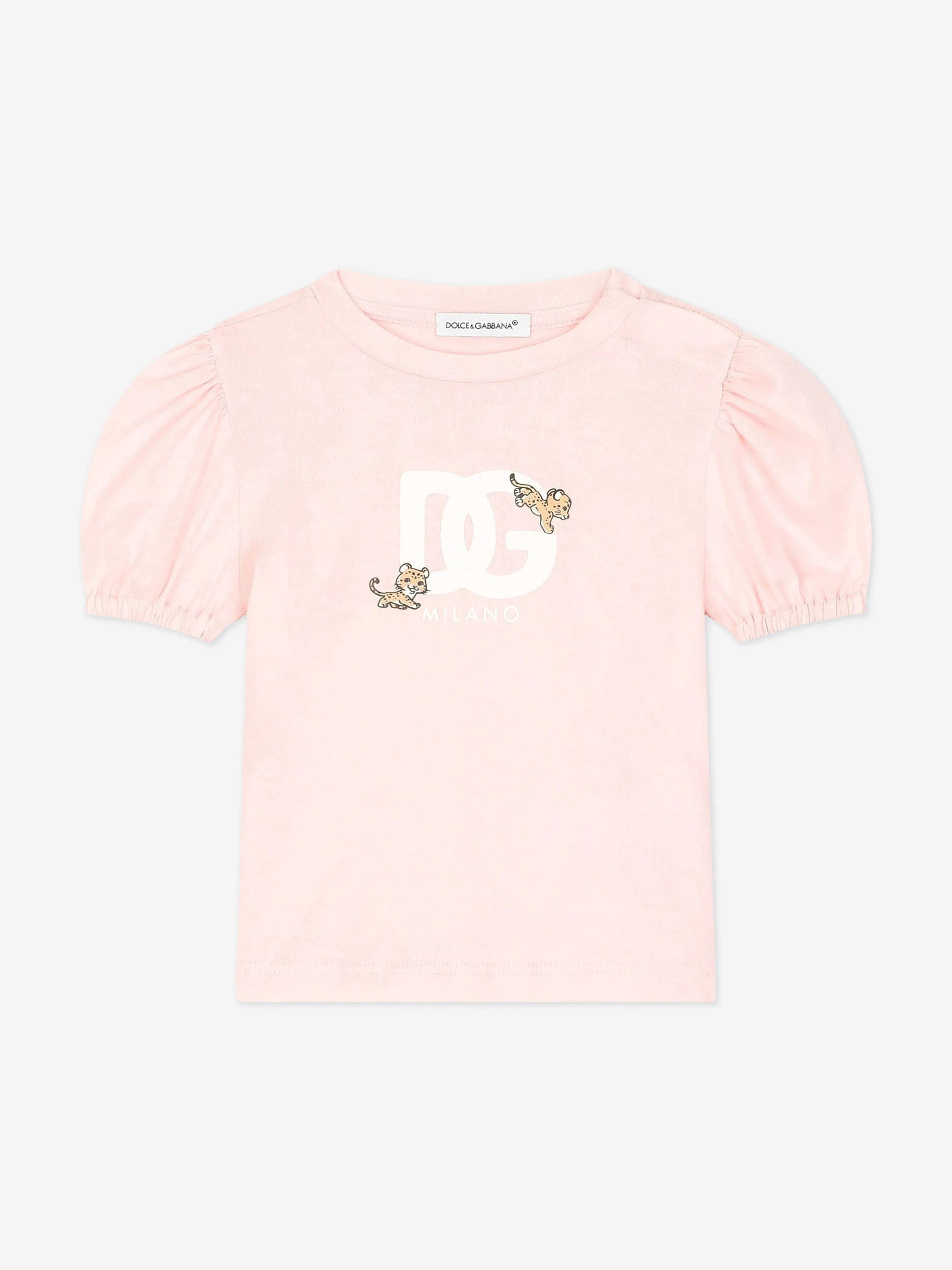 Dolce & Gabbana Baby Girls Leopard Logo T-Shirt in Pink