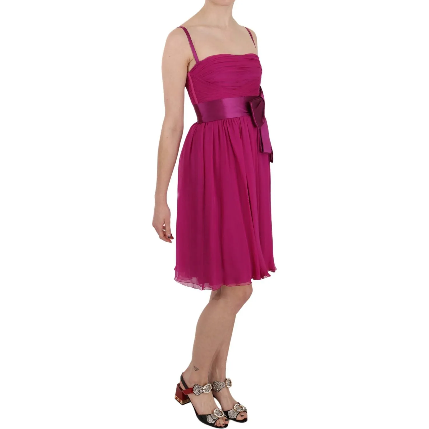 Dolce & Gabbana Elegant Fuchsia Pink Silk Bow Front Dress