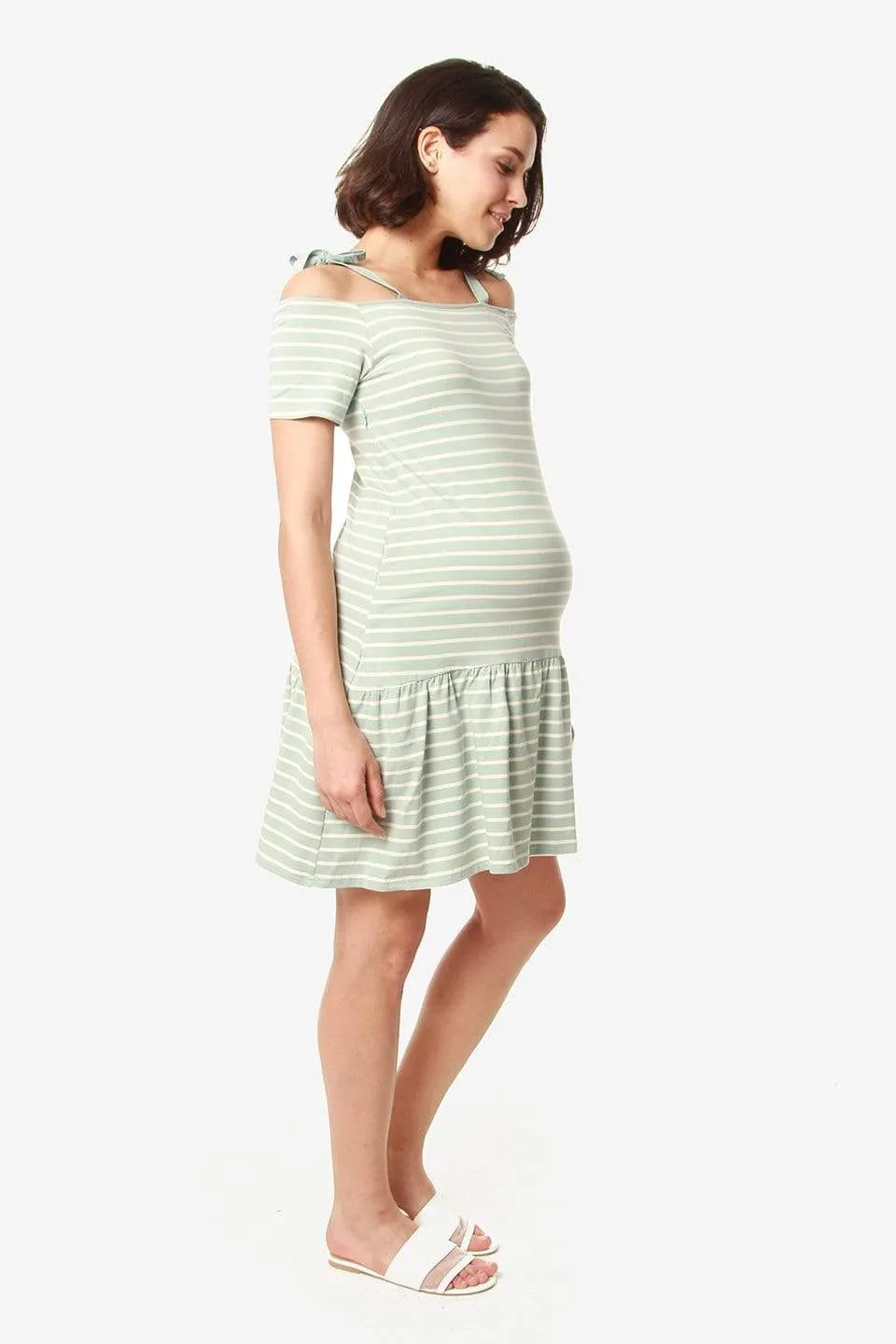 Drop Sleeves Candra Mint Stripe Nursing Dress