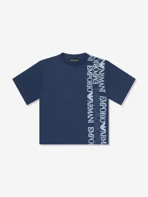 Emporio Armani Boys Logo Print T-Shirt in Navy