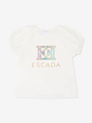 Escada Girls Embroidered Logo T-Shirt in White