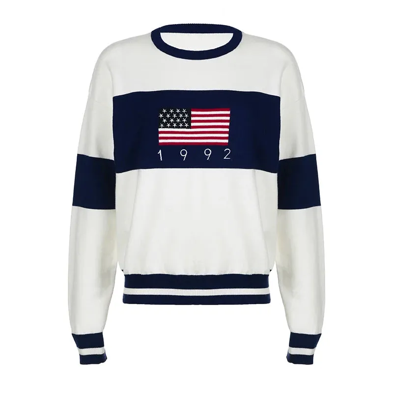 Fashion Stripe Pattern Loose Autumn Winter Sweater Jumpers Contrast Color England Style Pullover Knitted Warm Outfits