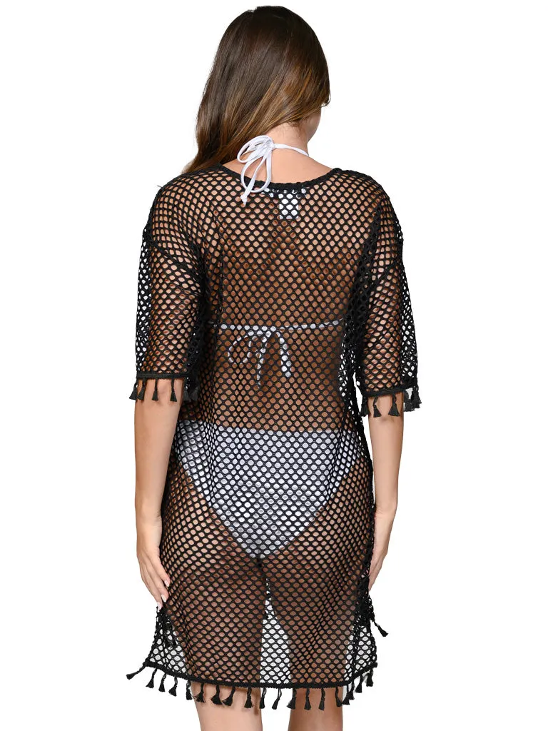 Fishnet mesh dress with half-sleeve styling