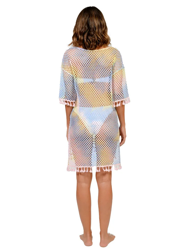 Fishnet mesh dress with half-sleeve styling