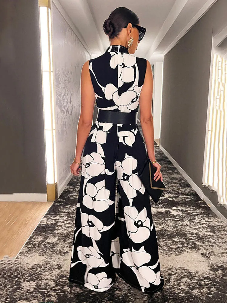 Floral Print Graceful Sleeveless Jumpsuit