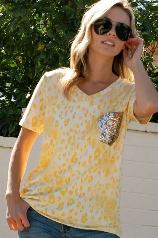 French Terry Animal Sequin Pocket Boxy Tee