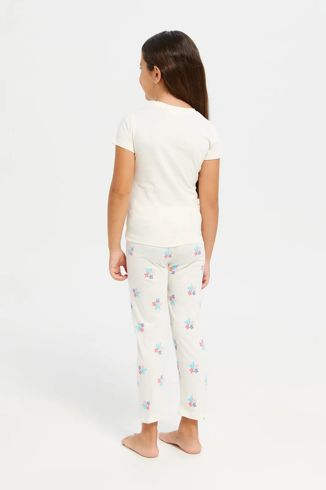 Girls White Be Youthful Print Pyjama Set (2 Piece)