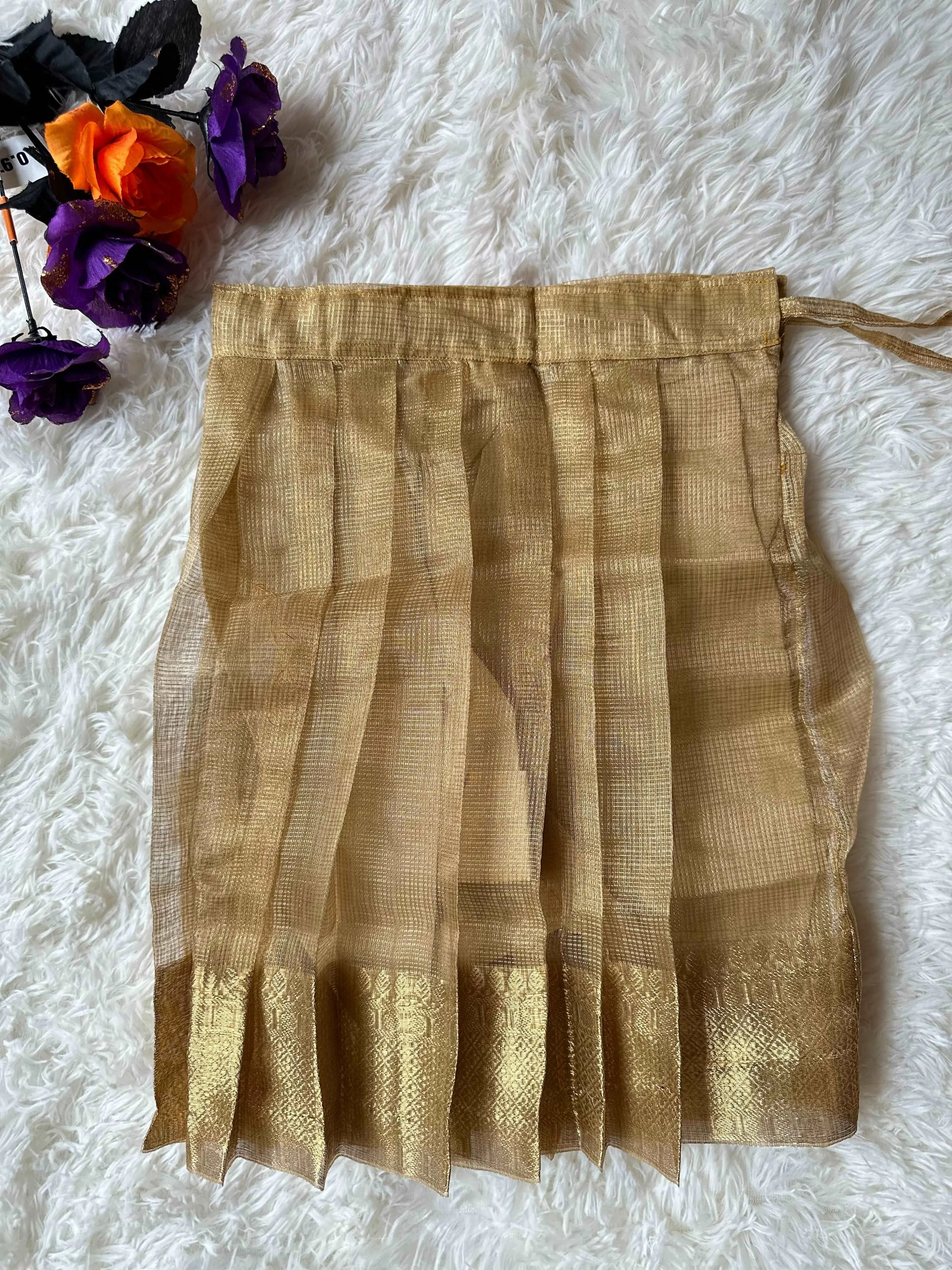 Golden Beadwork Sleeveless Top and Skirt Ensemble