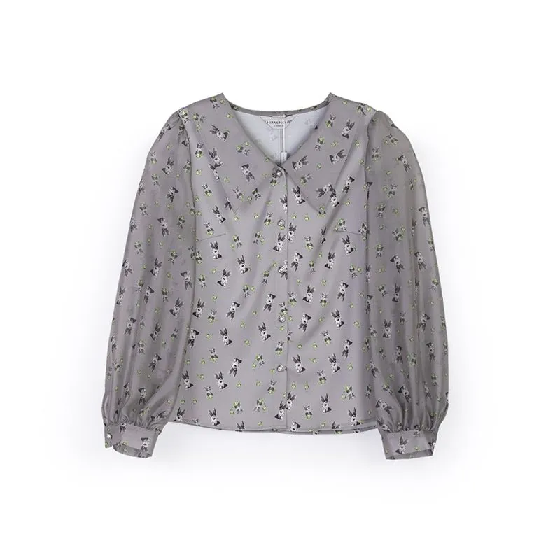 Grey Thin Yarn Shirt Blouses