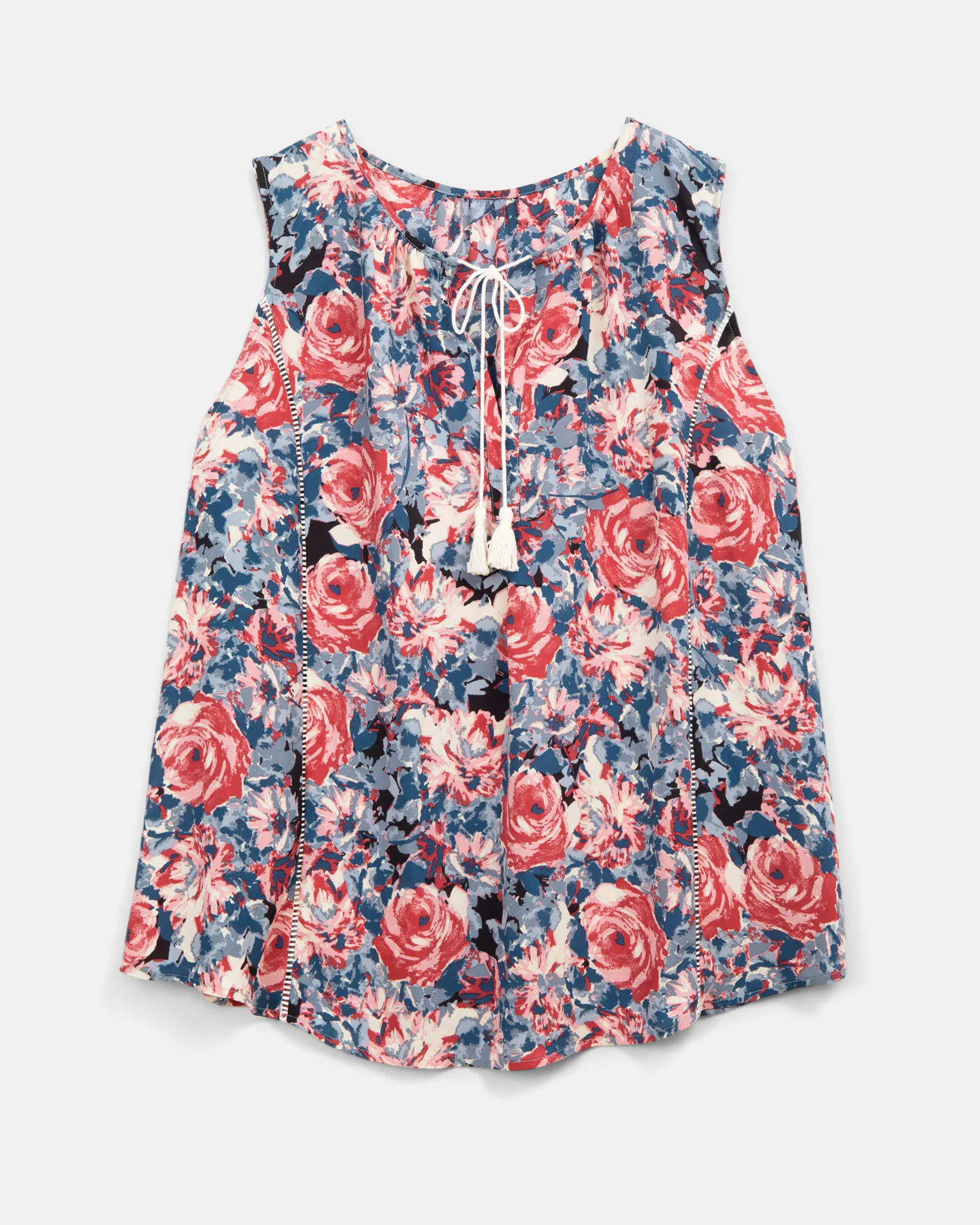 Gwenda Boho Floral Print Sleeveless Top | Azure Blue / Pink