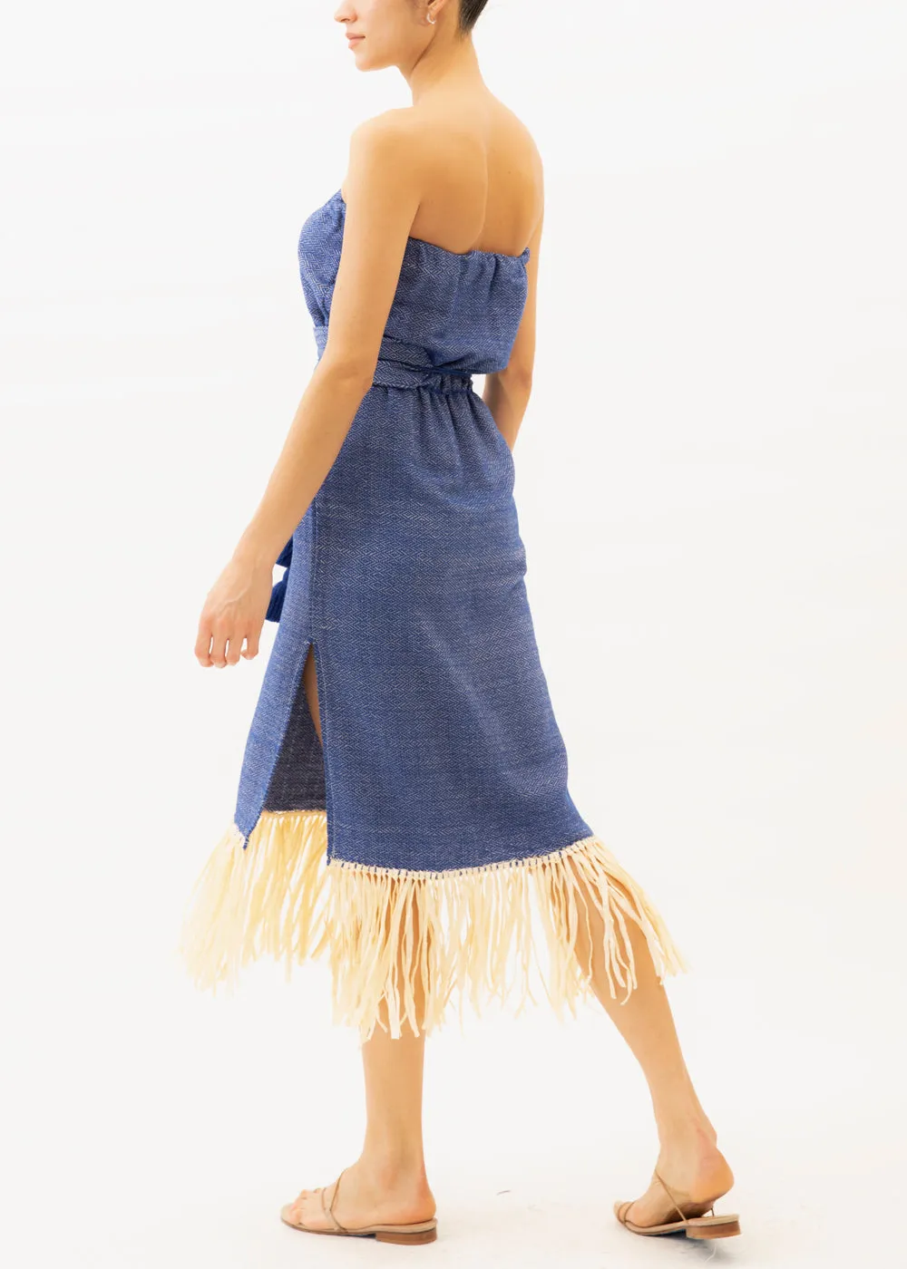 Irina Blue Strapless Macrame Dress