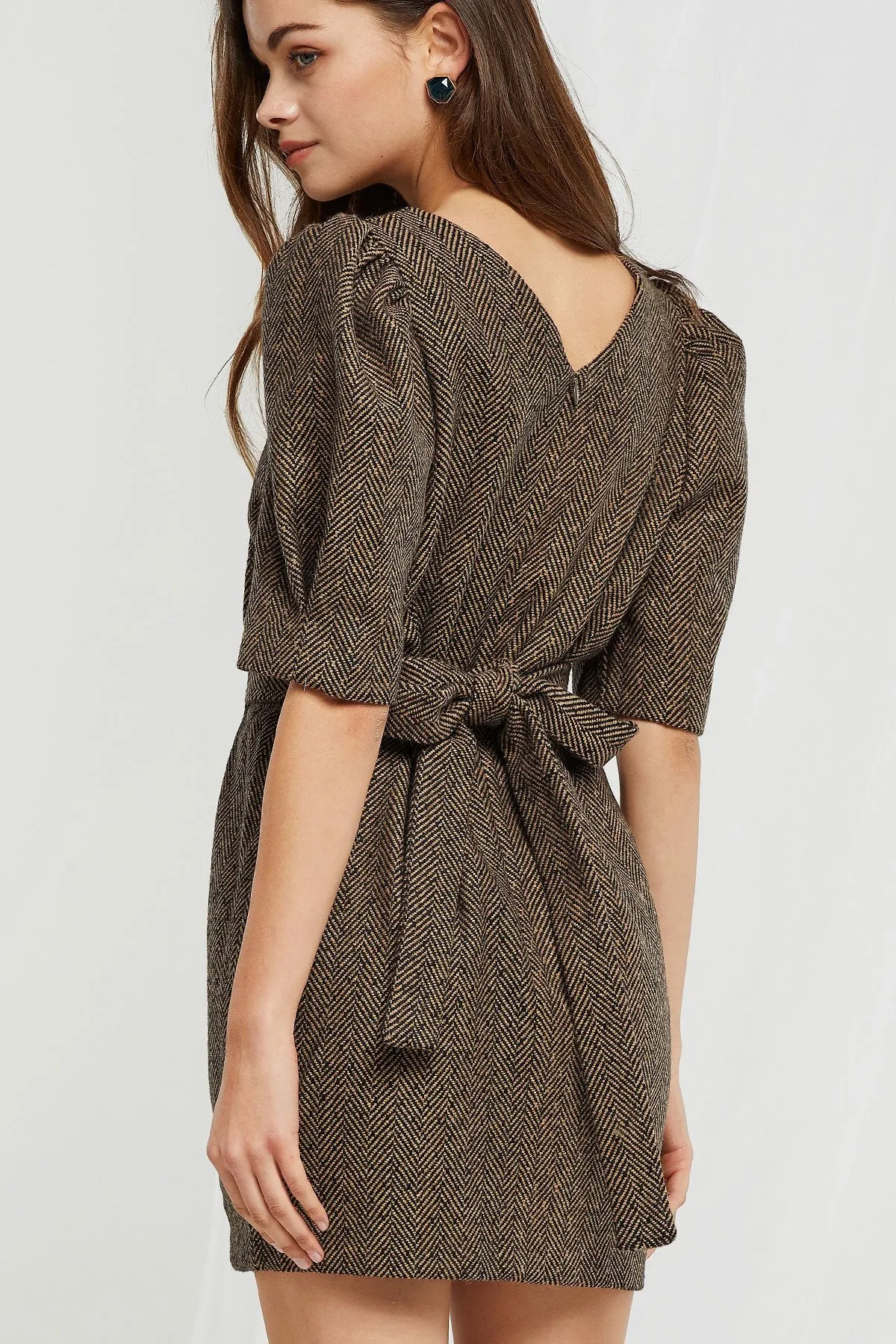 Jenny Tied Herringbone Dress-2 Colors