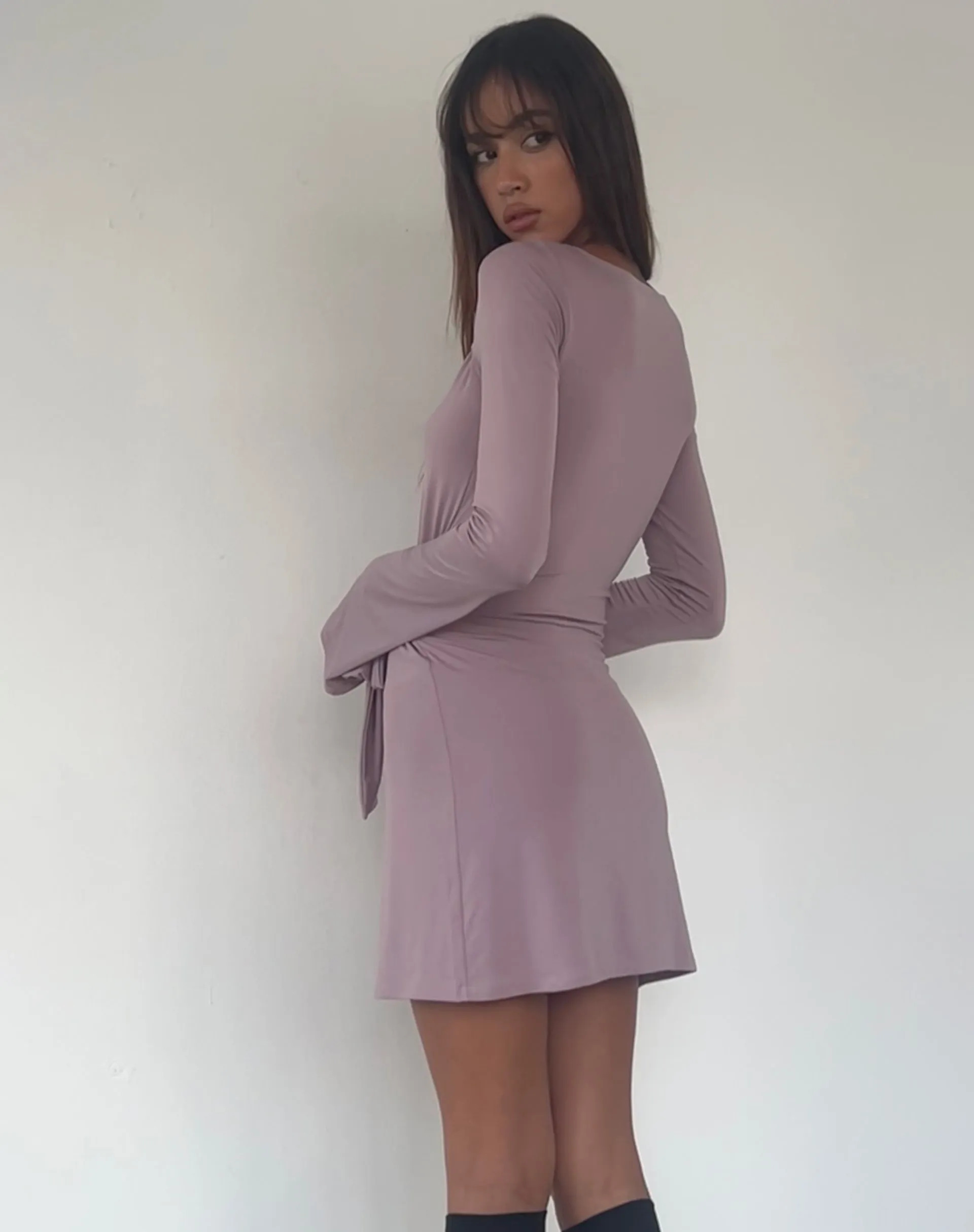 Kari Knot Mini Dress in Slinky Mauve