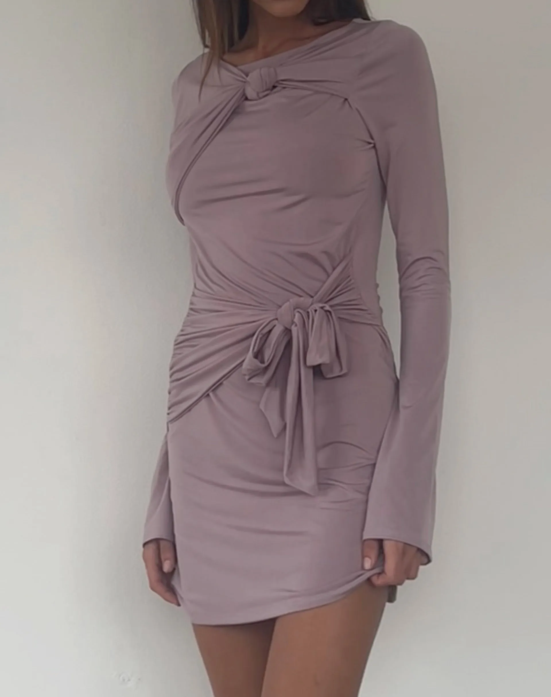 Kari Knot Mini Dress in Slinky Mauve