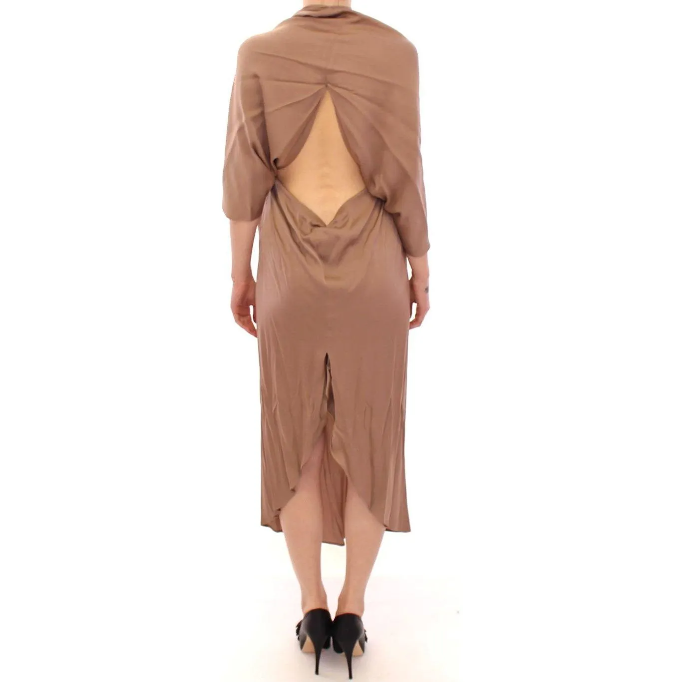 Lamberto Petri Elegant Brown Silk Shift Dress