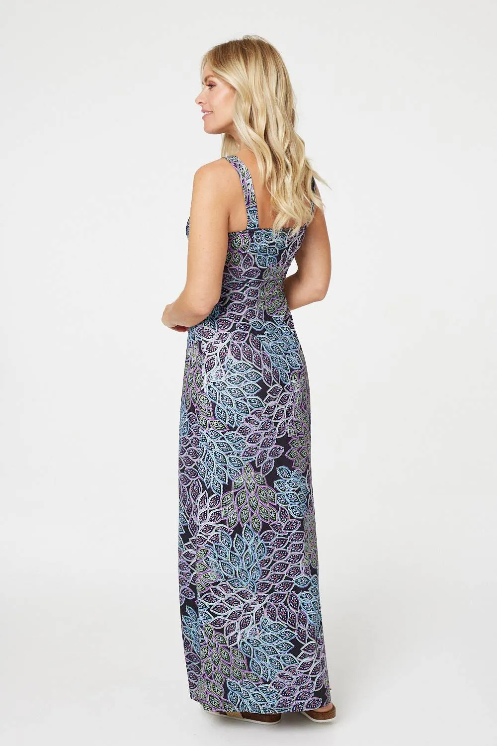 Leaf Print Sleeveless Sun Dress