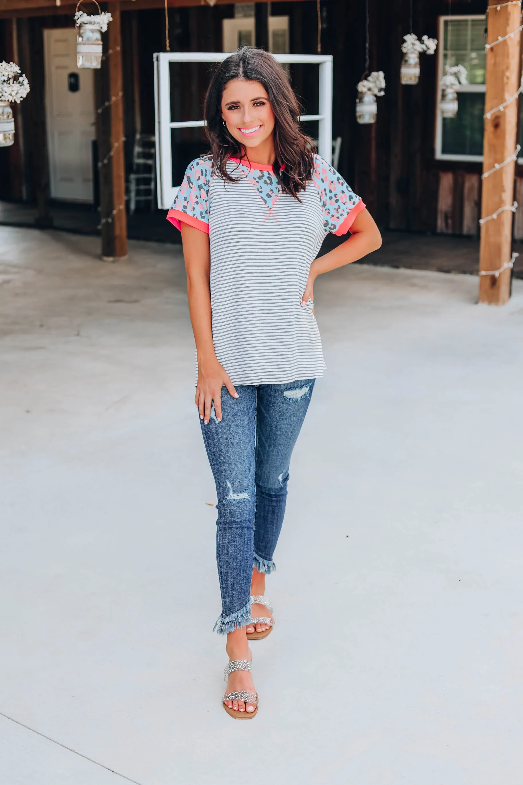 Lively Leopard Neon Top - Coral