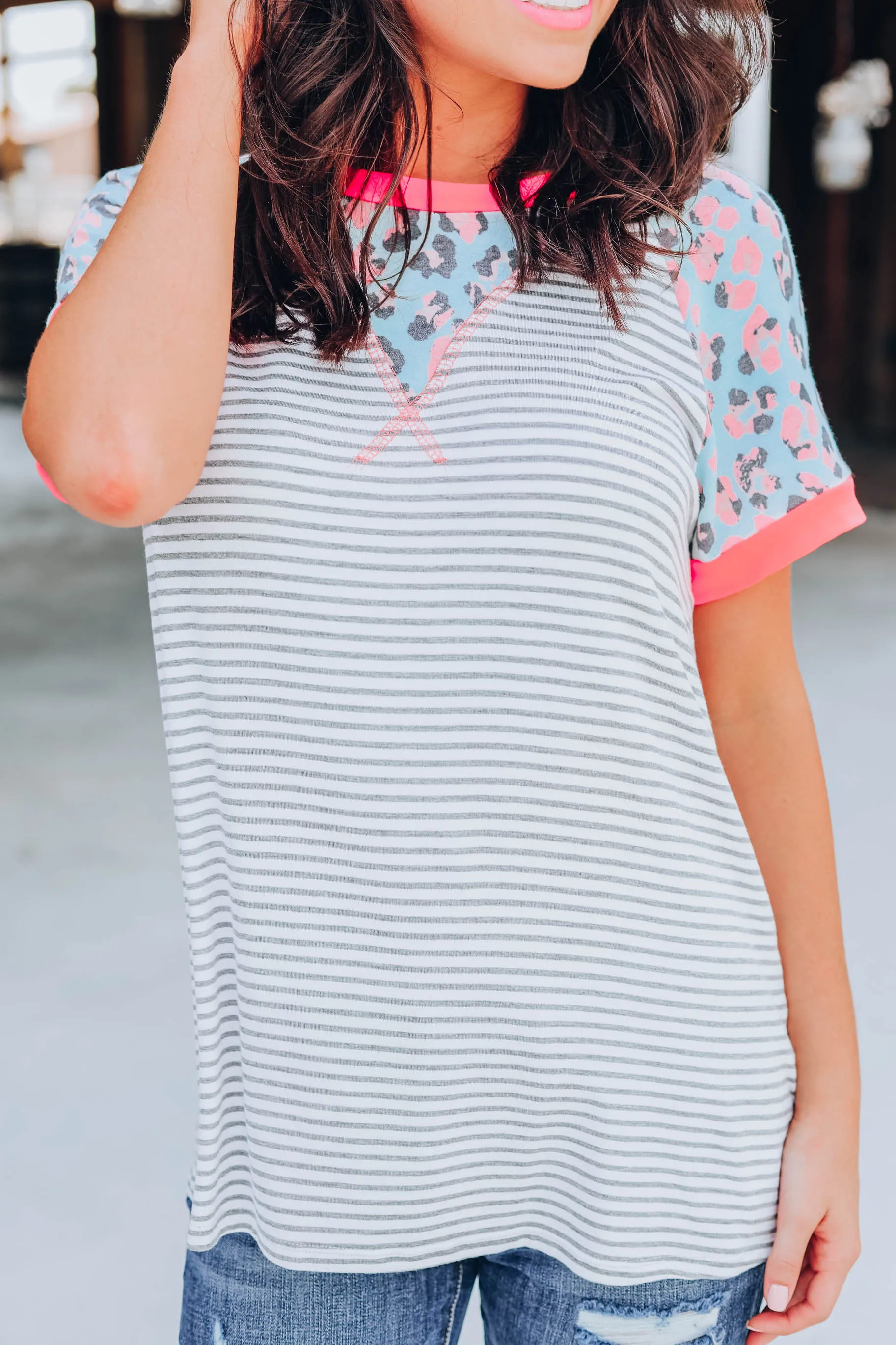 Lively Leopard Neon Top - Coral