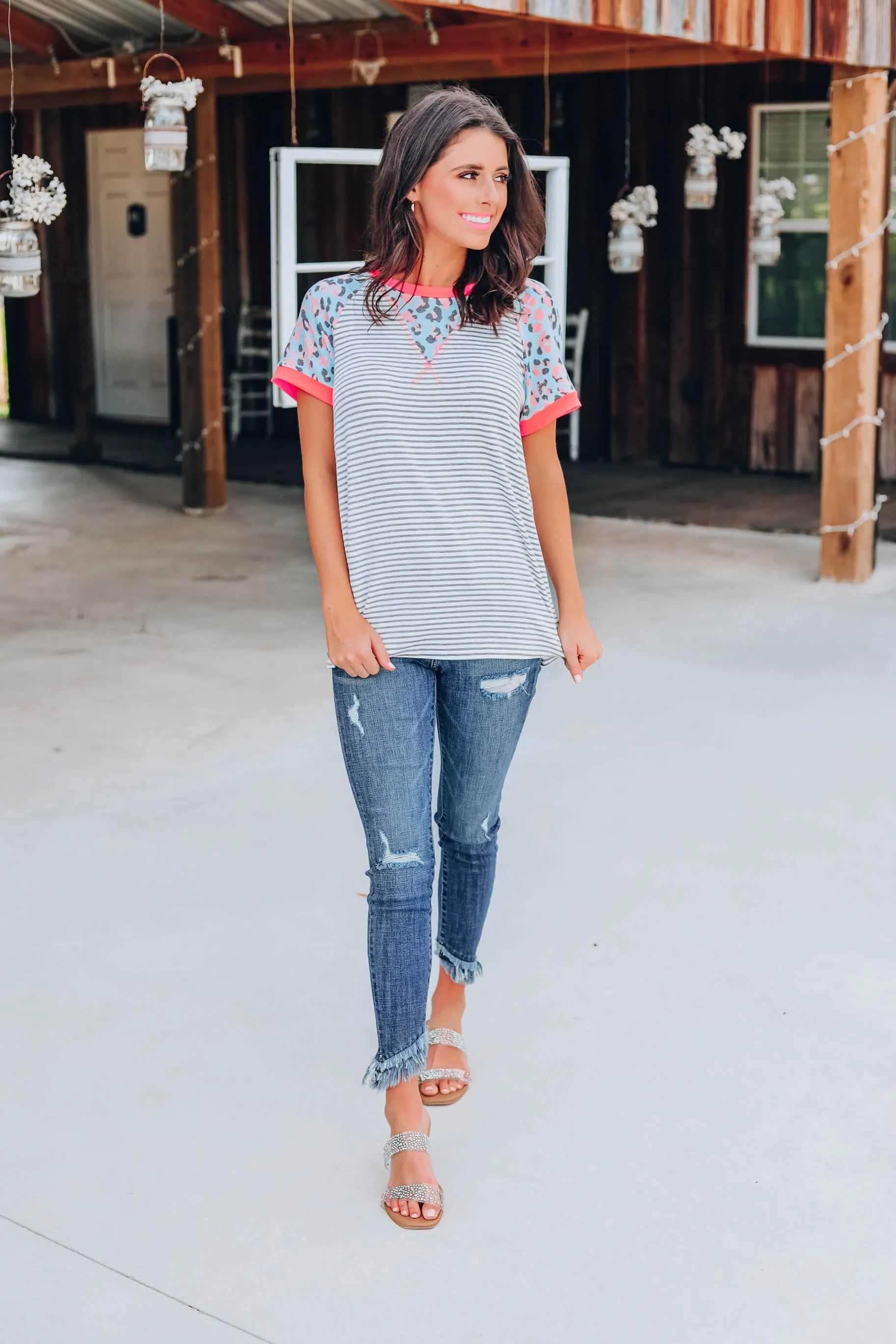 Lively Leopard Neon Top - Coral