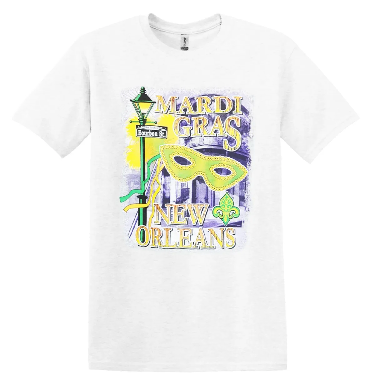 Mardi Gras New Orleans Bourbon Street White Tee-Shirt