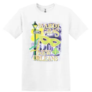 Mardi Gras New Orleans Bourbon Street White Tee-Shirt