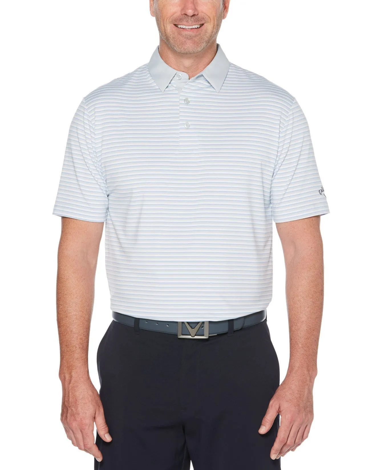 Mens Mens Refined 3-Color Yarn-Dyed Stripe Golf Polo