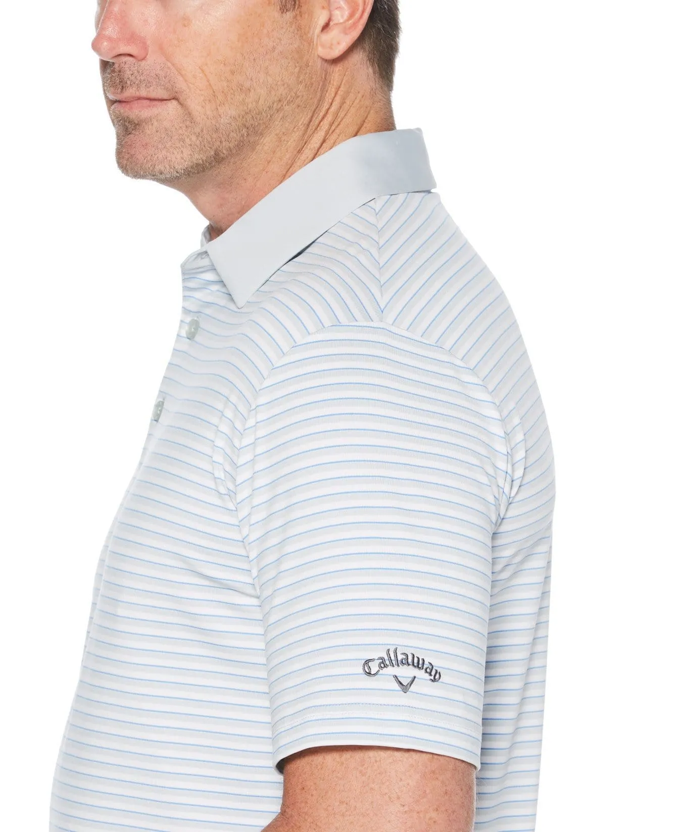 Mens Mens Refined 3-Color Yarn-Dyed Stripe Golf Polo