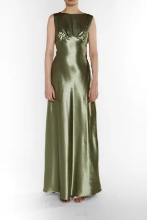 Natalie Sage-Green Cowl-Back Maxi Dress